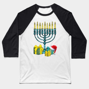 Menorah Santa Hat Chanukah Hanukkah Jewish Christmas Pajama Baseball T-Shirt